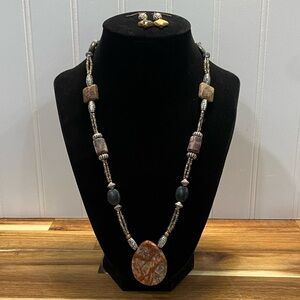 Natural Redline Marble Elegant Stone Pendant Necklace.